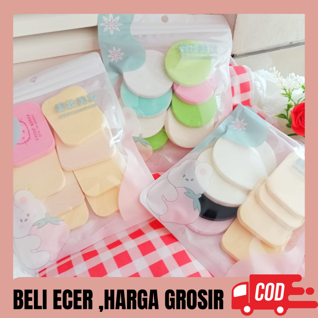 Spon bedak isi 8 / Sponge puff / spons wajah foundition/Spon bedak bulat dan persegi / Sponge