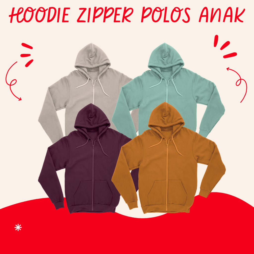 Hoodie Zipper Polos Anak Usia 3-13 Tahun - Sweater Hoodie Zipper Polos Anak Unisex