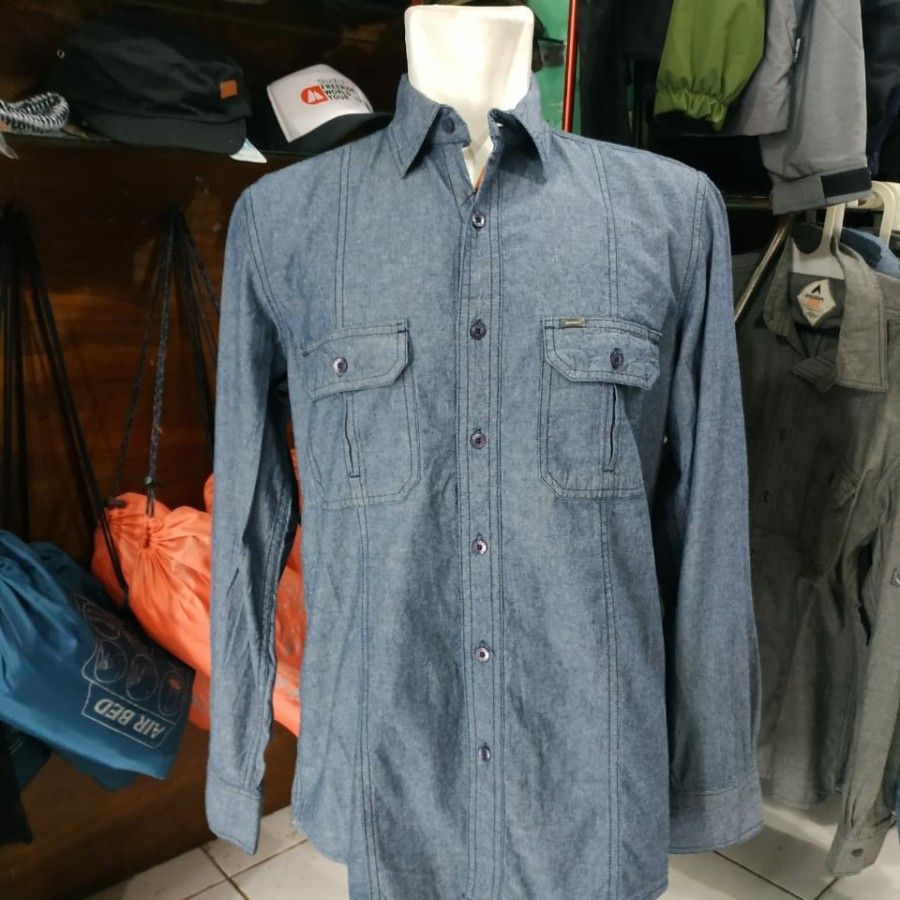 Kemeja Lapangan Outdoor Eiger001 Flanel Chambray Denim Lengan Panjang H26201 MN