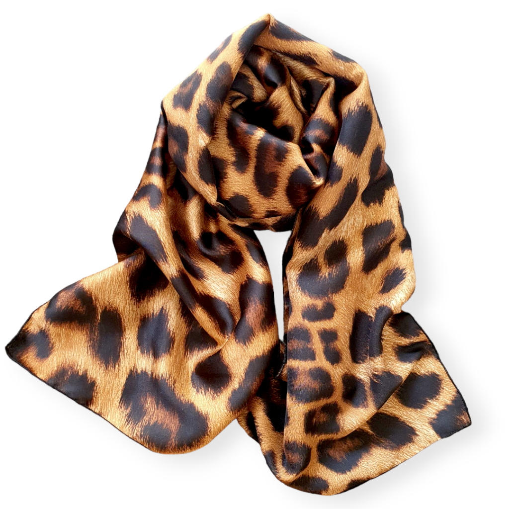 Scarf Bahan Satin Silk Leopard / Syal / Twilly / Bandana / Pita Rambut