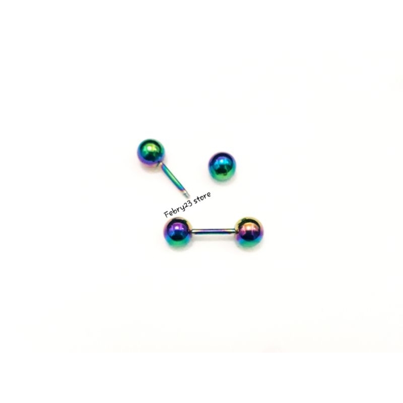 Ball 5mm Anting Piercing 1cm Tusuk Tindik Barbel Pelangi Titanium Pria & Wanita