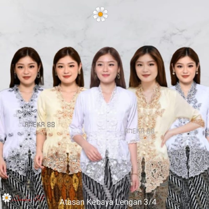 Kebaya Senada Modern Silky Import Kombinasi Brokat Bordir Putih