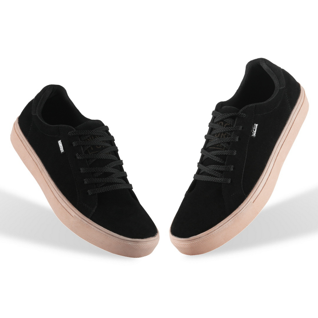 NOCTUR - Sneakers Pria Hitam Bahan Kulit Suede N-503