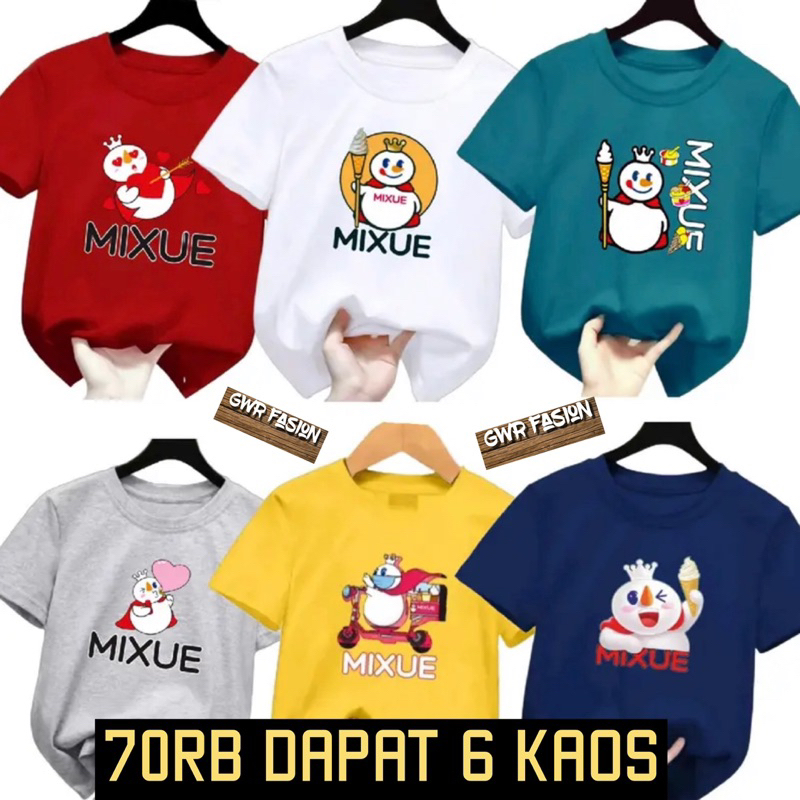 Promo Kaos Anak Murah Isi 6 Kaos Anak Mixue 70RB Kaos Anak-Anak Unisex Usia 1-16Thn Pria Laki Dan Wa