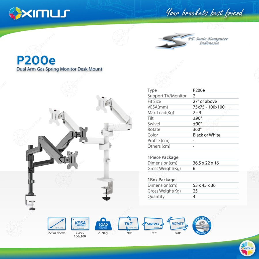 Bracket TV Monitor Deskmount OXIMUS P200e Tilt Swivel Rotate