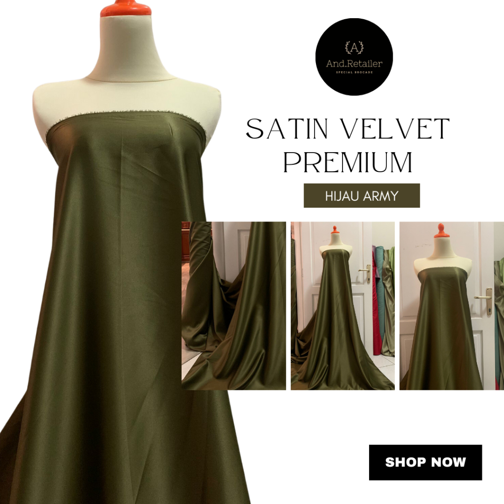 Kain Satin Velvet Premium Warna Hijau Army Bahan Seragaman Bahan Furing Bisa untuk Background Backdr