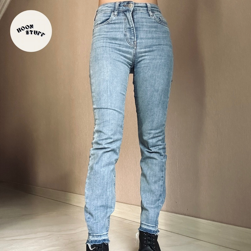 BERSHKA JEANS SKINNY ANKLE SUPER HIGH RISE CELANA PANJANG JEANS BLUE PANTS