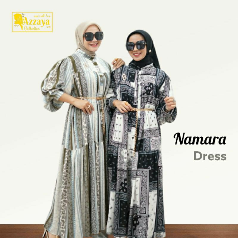 MAIZAYA - NAMARA DRESS - Dress Lengan Balon Bigsize - Dress Kondangan Motif Cantik - Gamis Pesta Leb