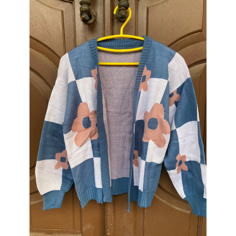 CARDIGAN OUTER RAJUT BLACK FLOW