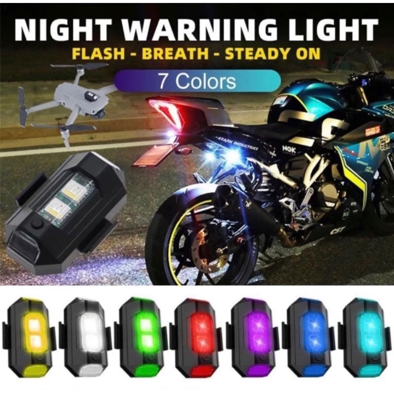 Lampu Led Sepeda Motor Mobil Truk 7 Warna Kedip Pesawat USB Rechargeable