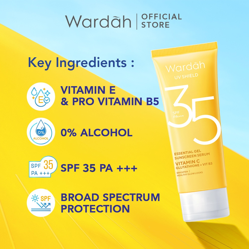 Wardah sunscreen sun care SPF 30 kuning / Wardah UV Shield Essential Sunscreen Gel SPF 30 [KUNING] |