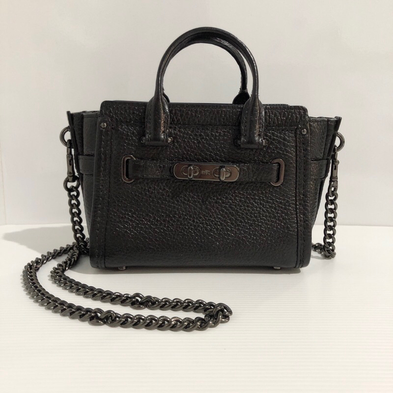HRG NETT authentic original coach swagger 15 mini bag micro crossbody sling all black hitam chain ta