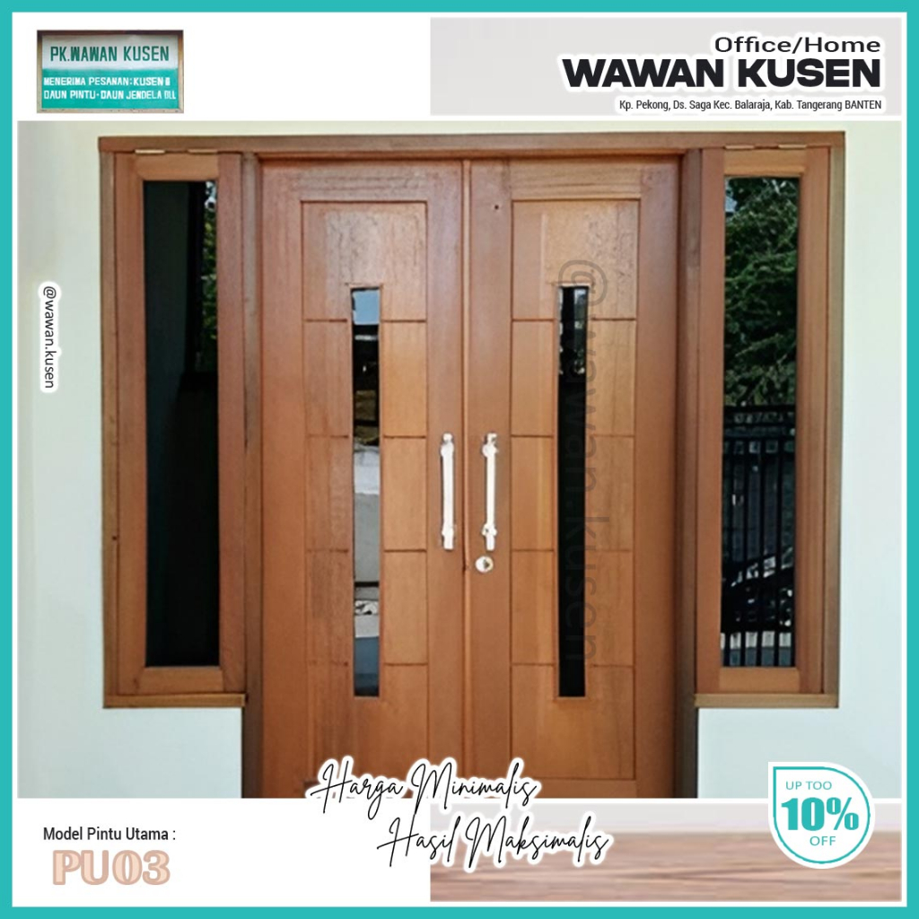 PINTU UTAMA KAYU MAHONI SOLID PREMIUM PINTU DEPAN KUSEN PINTU DAUN PINTU  / Model PU03