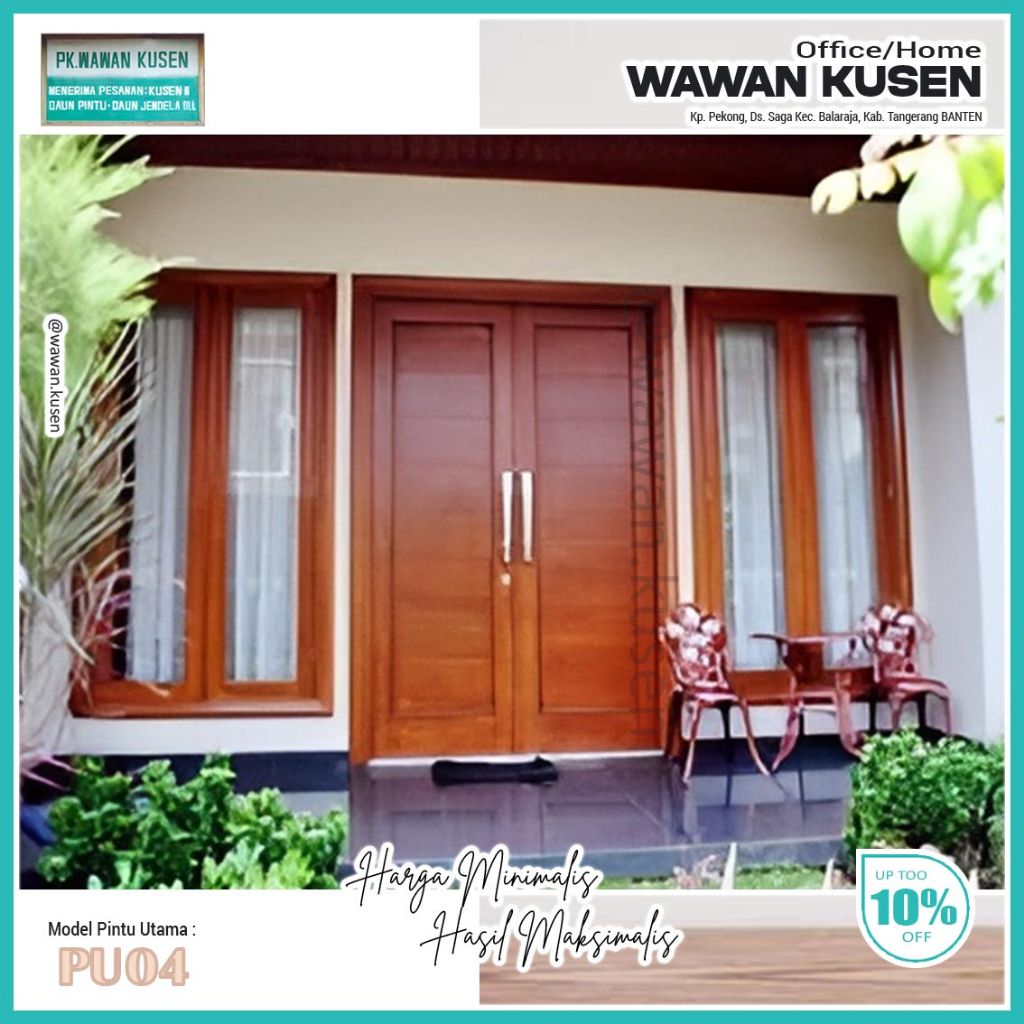 PINTU UTAMA KAYU MAHONI SOLID PREMIUM PINTU DEPAN KUSEN PINTU DAUN PINTU  / Model PU04