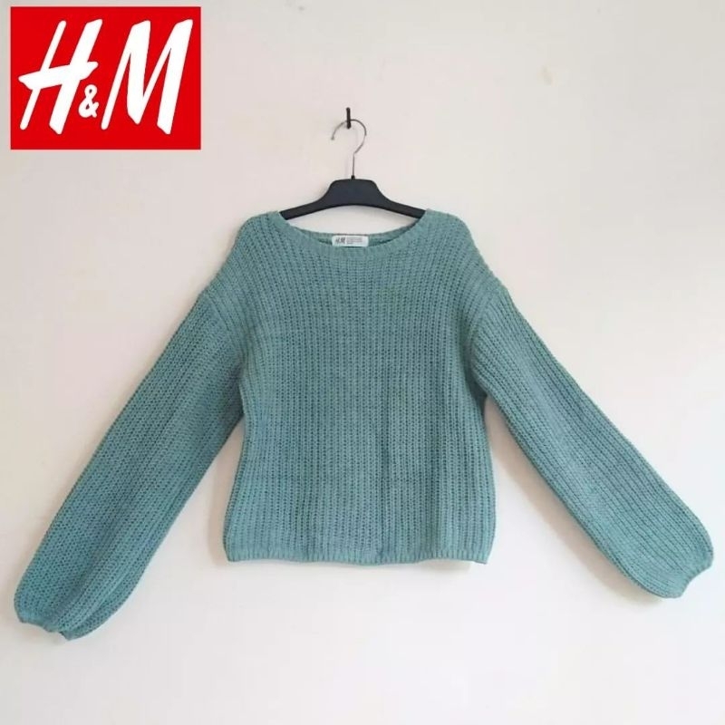 Sweater sweatshirt crewneck rajut kepang anak 8-10 thn hijau pl