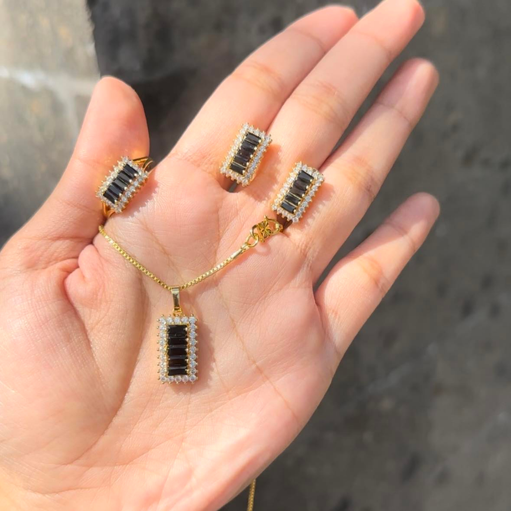 Set Perhiasan Xuping Listring Zircon Kalung + Liontin + Anting + Cincin Aksesoris Nganten Wedding Ba