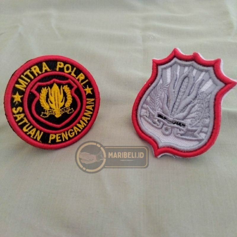 LOGO MITRA POLRI DAN KEWENANGAN SATPAM (BORDIR TIMBUL)