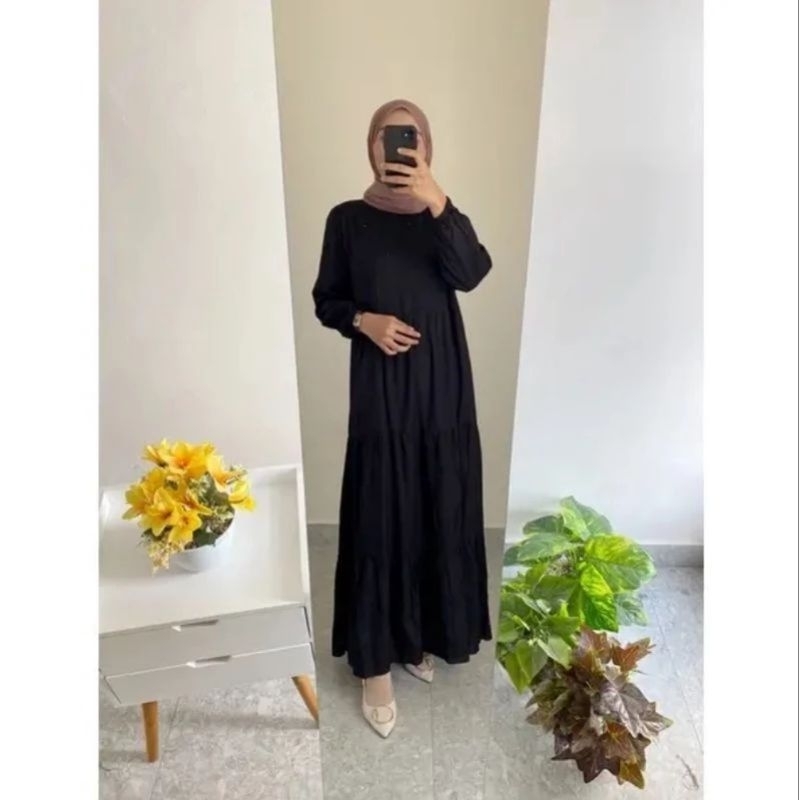gamis polos hitam/gamis rayon premium rampel 3