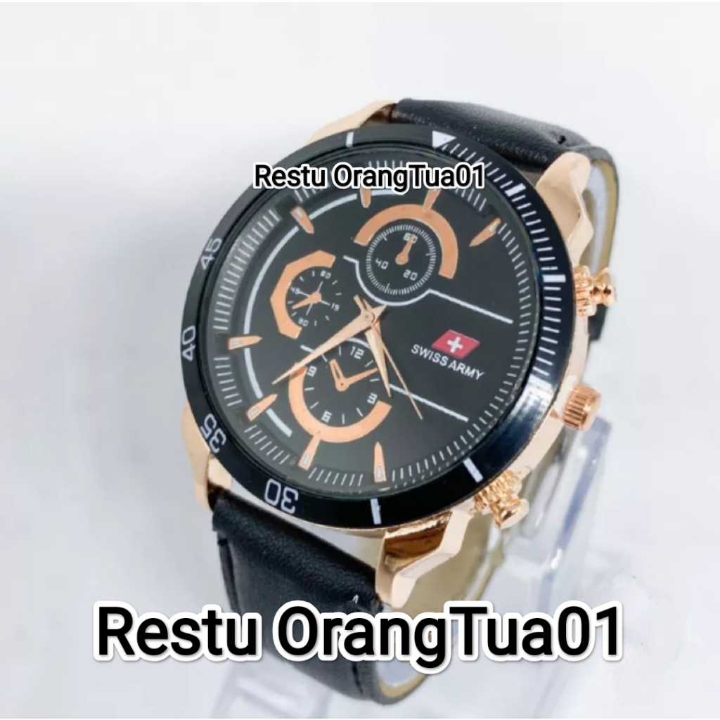 Jam Tangan Pria Keren Tali Kulit Jam Tangan Pria Kasual Fashion Free Batrai Cadangan