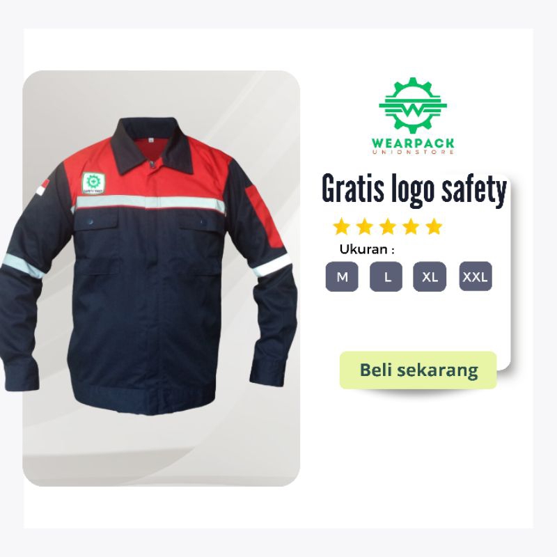 WEARPACK SAFETY/Pakaian kerja/Lengan panjang/HITAM MERAH/sleting