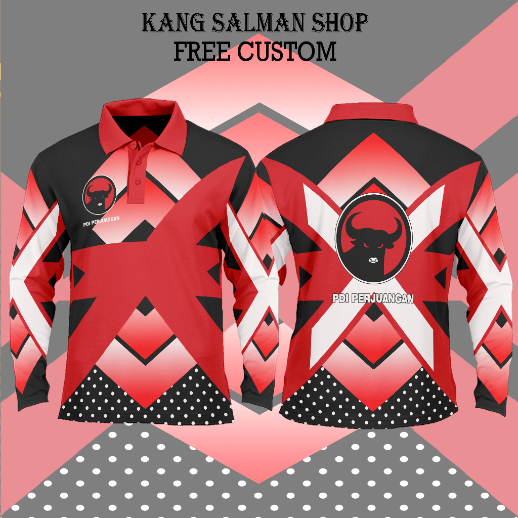 T-shirt pria baju polo jersey partai PDIP art 4 anak/dewasa Fullprint 3D terbaru 2024