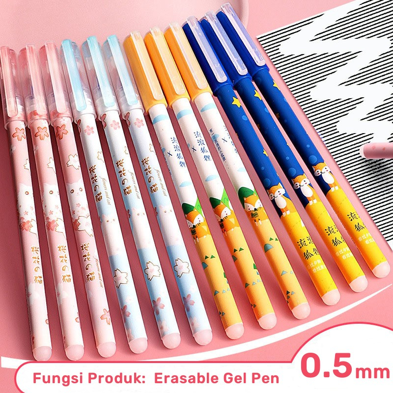 

Pulpen gel hapus 0.5mm karakter lucu Pena bisa dihapus Bolpoint ajaib alat tulis Erasable gel pen Bolpen hitam estetik anak sekolah kantor pelajar atk