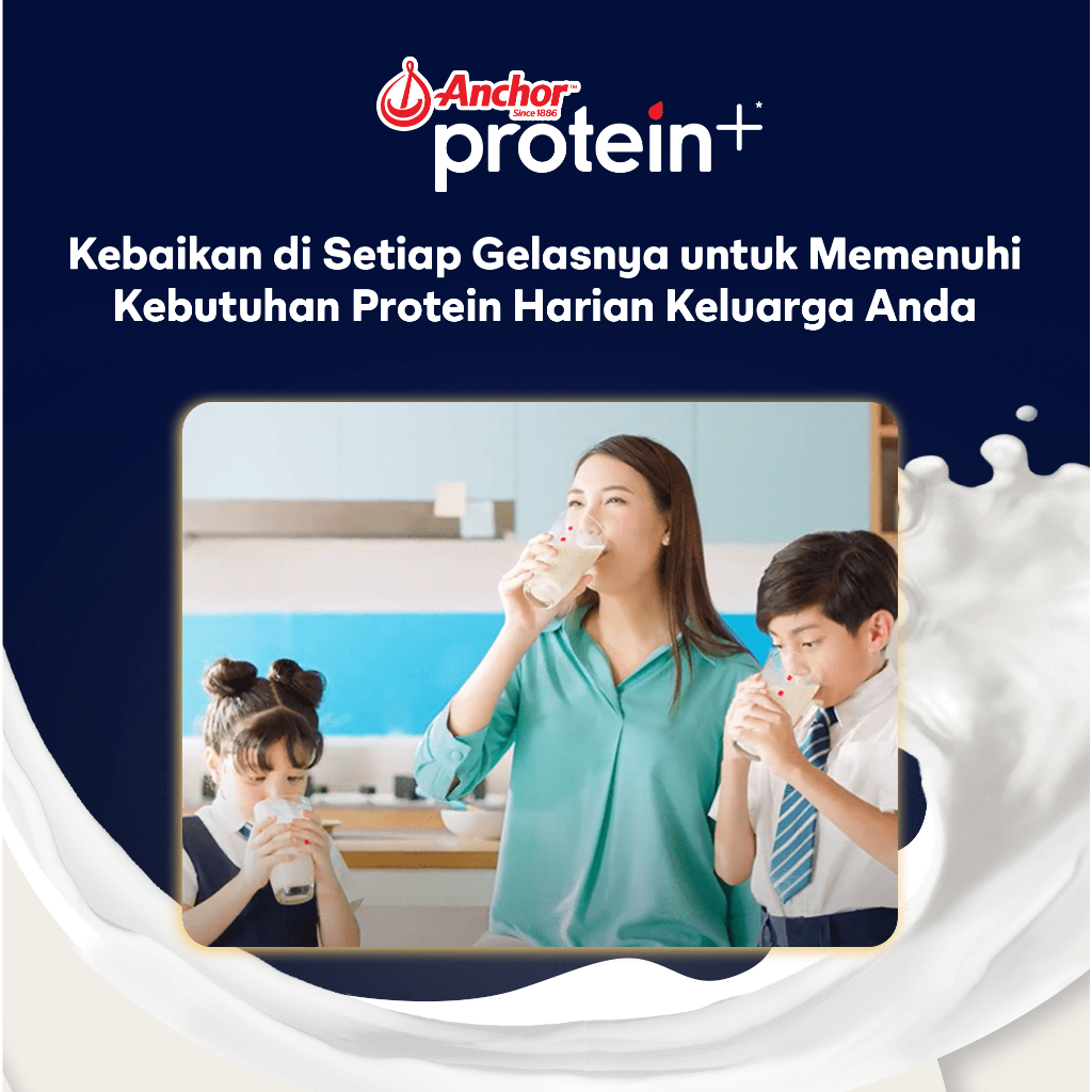 Anchor Milk Protein+ Susu Keluarga Original 175g - Susu Bubuk Tinggi Protein | Sarapan Breakfast