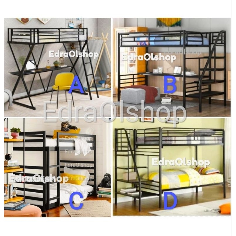 Dipan 90x200cm Mezzanine Minimalis Tingkat Besi Ranjang Loftbed Mewah Murah Kokoh Kuat