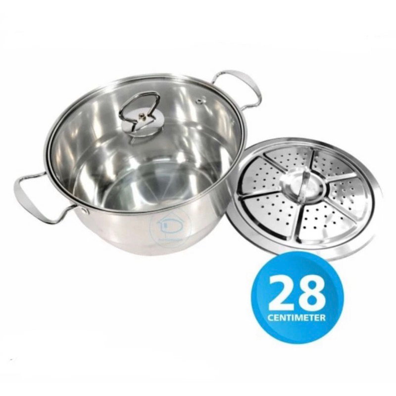 dandang steamer stainless murah / panci steamer calypso stainless / panci kukusan ukuran 24cm 28cm 3