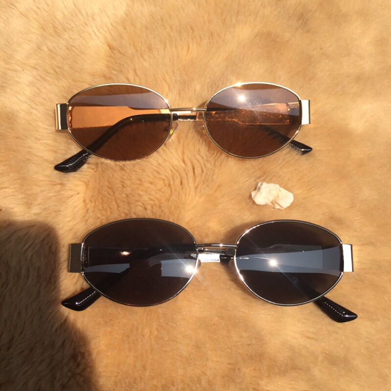 Celineee Luxury Oval Steampunk classy Sunglasses metal frame silver gold tea black brown lens