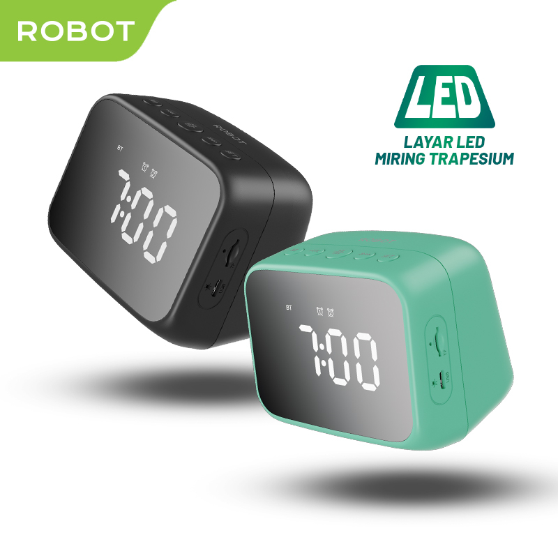 ROBOT Speaker Bluetooth 5.3 Dual Smart Alarm Mode 1200mAh dengan LED Jam Display Speaker Jam Cermin 