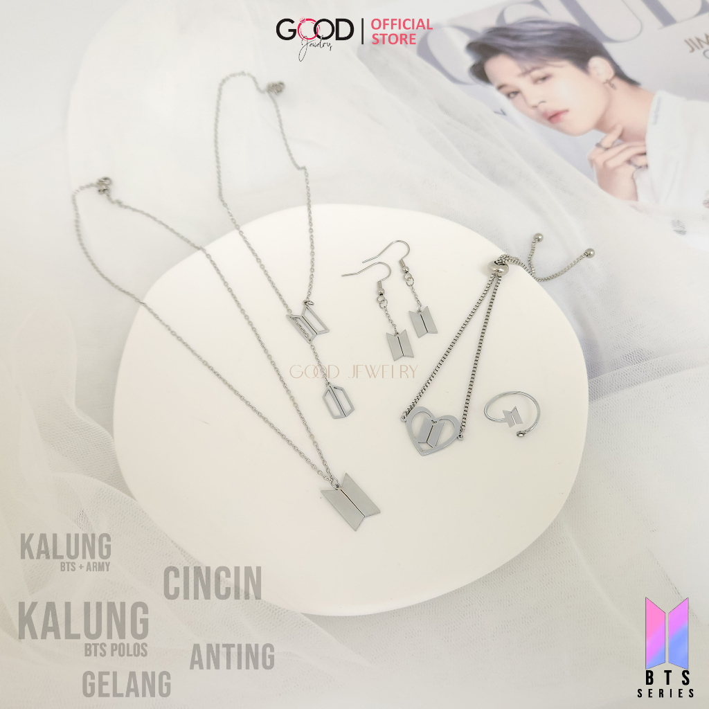 BTS Series I Kalung Titanium Wanita Logo BTS Stainless Steel 316L Anti Karat dan Iritasi