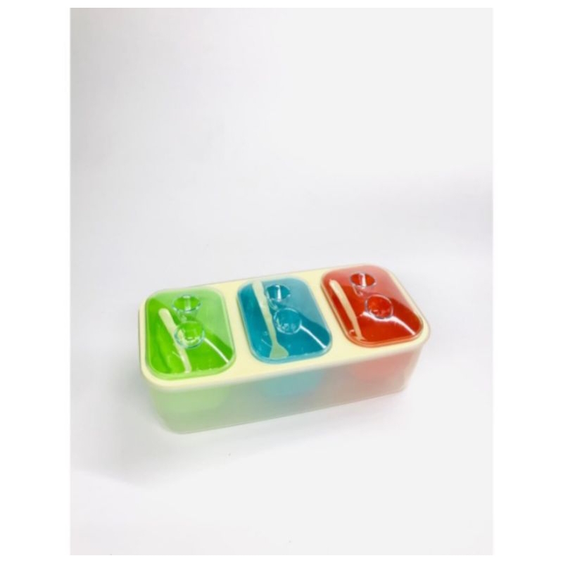 TEMPAT GARAM-SASA-GULA / WADAH BUMBU DAPUR 3 SEKAT+ SENDOK BISA DI TEMPEL MODEL UNIK BAGUS MURAH