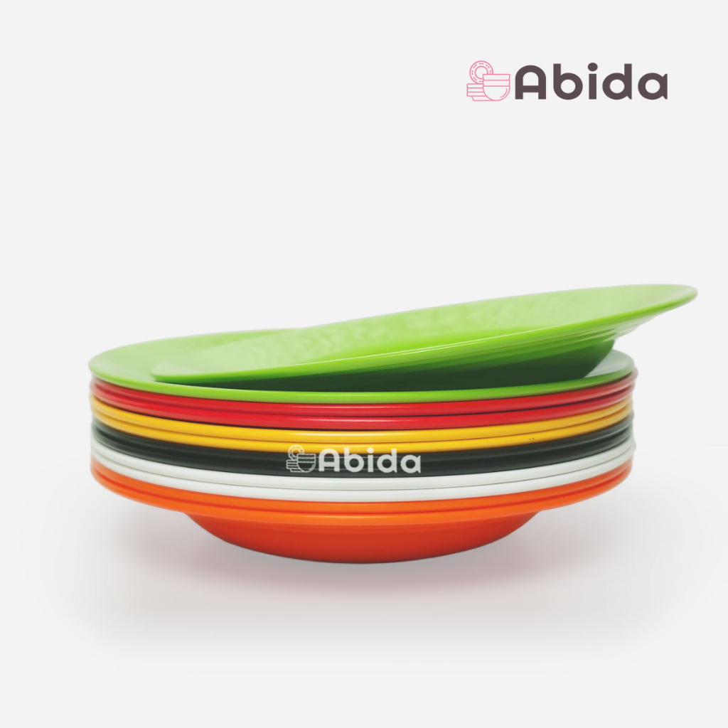 Abida 1 Lusin Piring Makan Melamin 9 Inch - Piring Cekung - Piring Makan Lusinan - Piring Melamin Lu