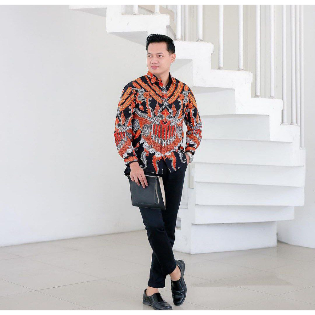 Benang Raja Kemeja Batik Pria Lengan Panjang Katun Motif Semarangan Padi Sogan