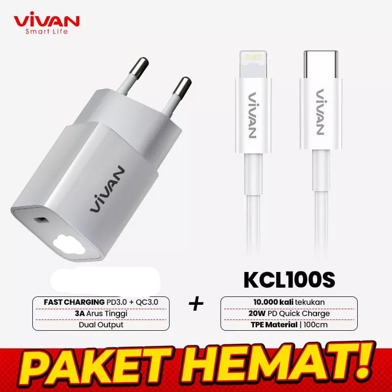 CHARGER IPHONE VIVAN 30W + CABLE TYPE C TO LIGHTNING [ BATAM ]