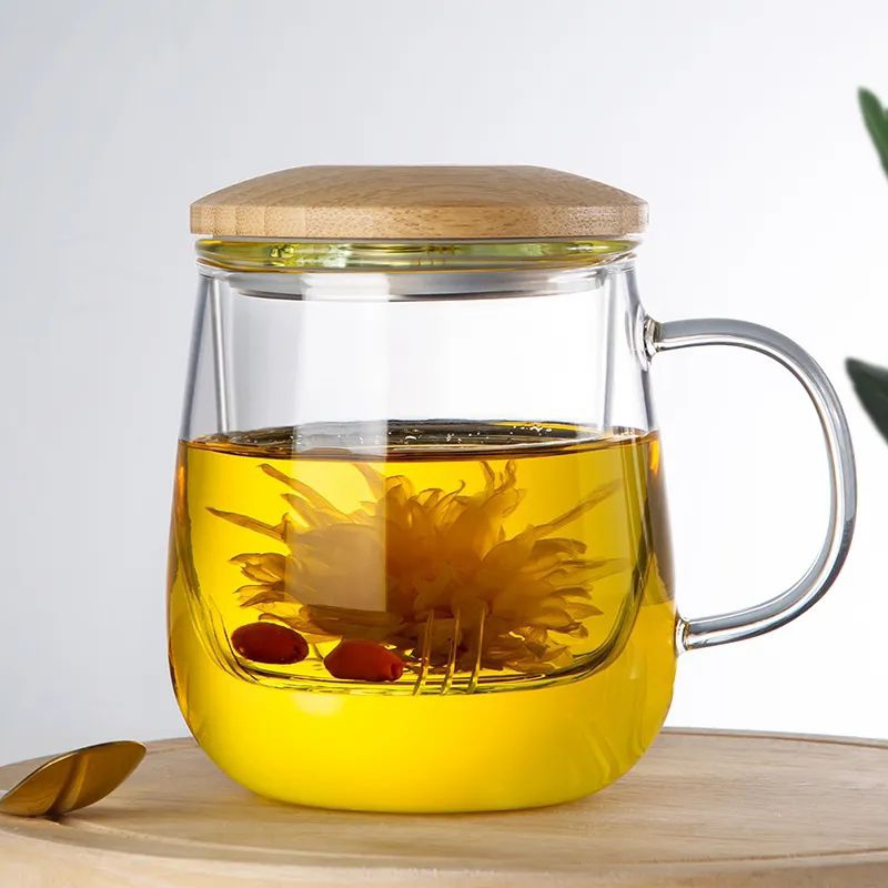 Gelas Teh Dengan Saringan Glass Infuser Tea Gelas Kaca Saringan Rempah 420ml