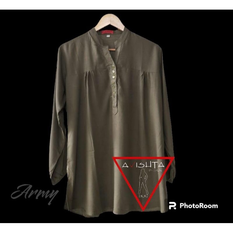 Blus polos rayon hijau army Bloes polos rayon Blus polos jumbo lasenta Blus polos rayon terlaris
