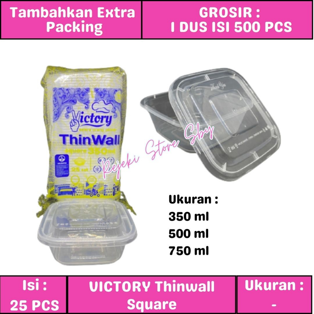 (25 Pcs) Victory Thinwall Square 350ml 500ml 750ml | Thinwall Kotak | Kotak Makan