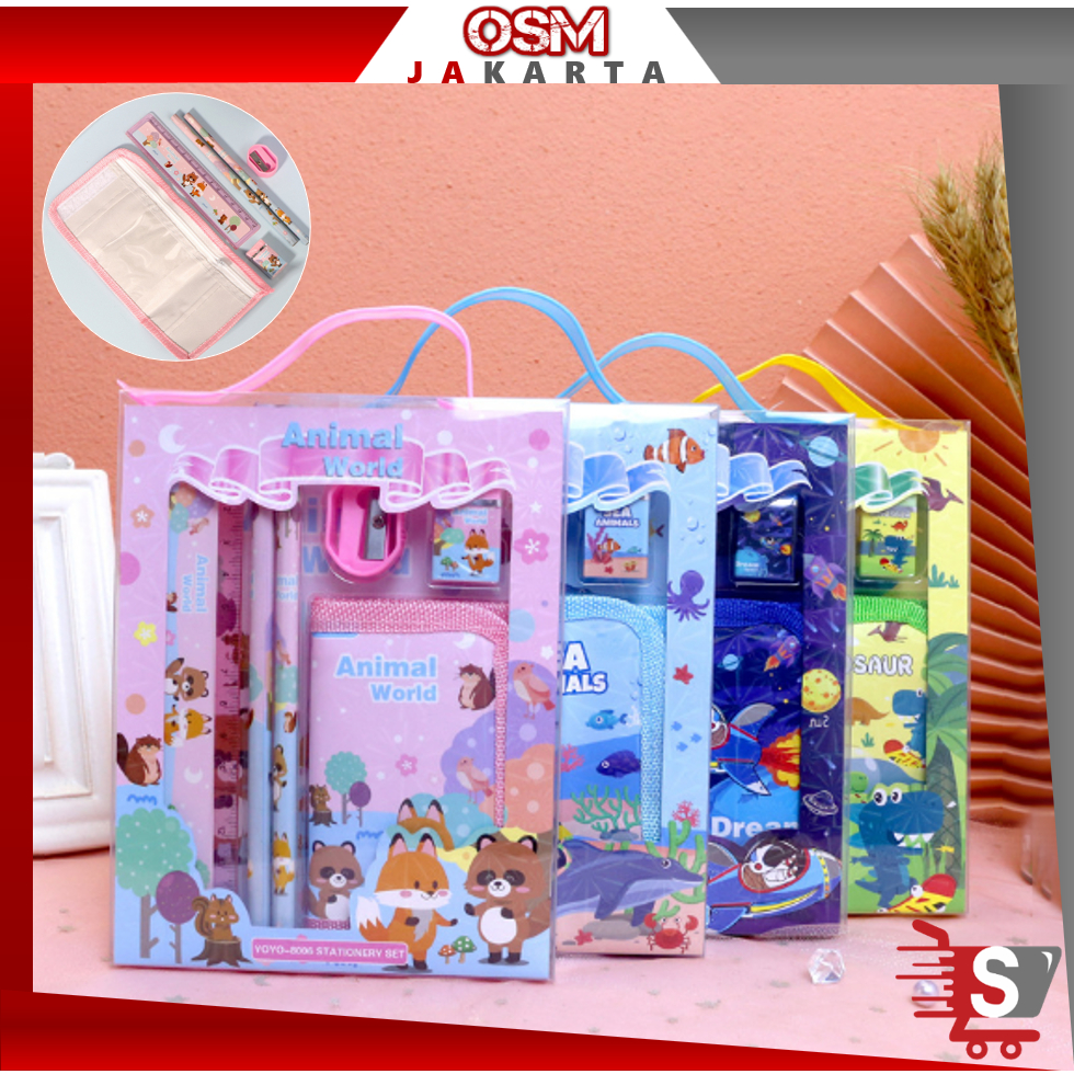 

OSM JKT S5926 Stationery Set / Alat Tulis Set 6 in 1 Hadiah Souvenir / Paket Alat Tulis + Dompet Anak / Alat Tulis Set Karakter