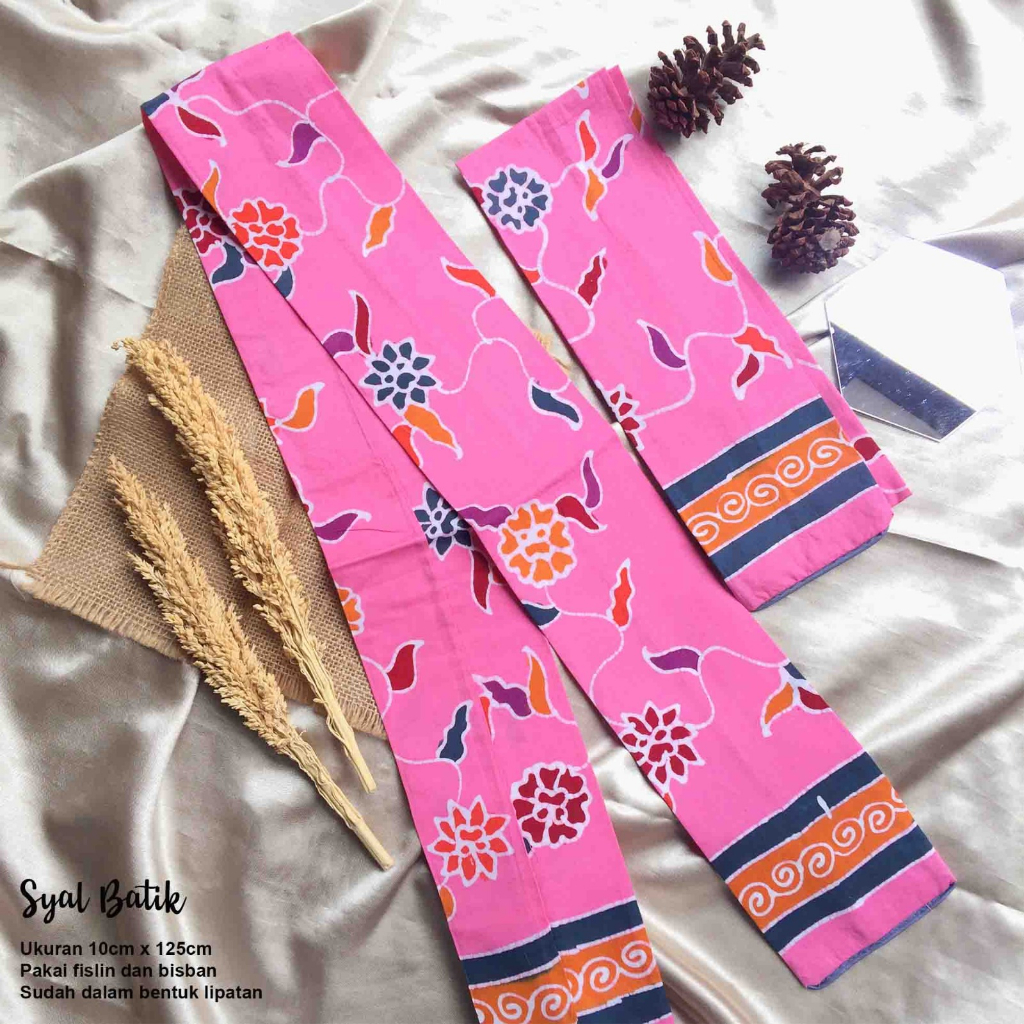 syal batik motif tumbuhan - syal batik warna pink