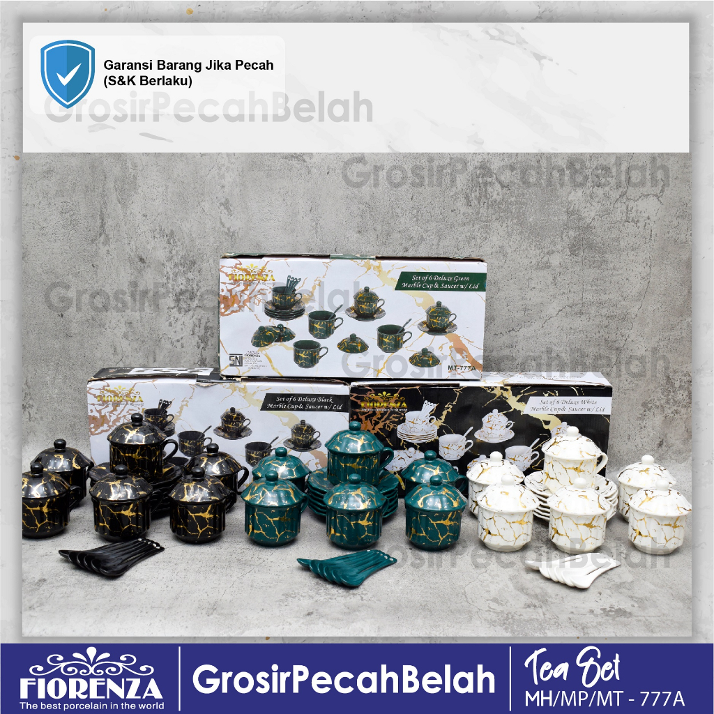 Gelas Cangkir Tutup Keramik Set Motif Marble Fiorenza 777A