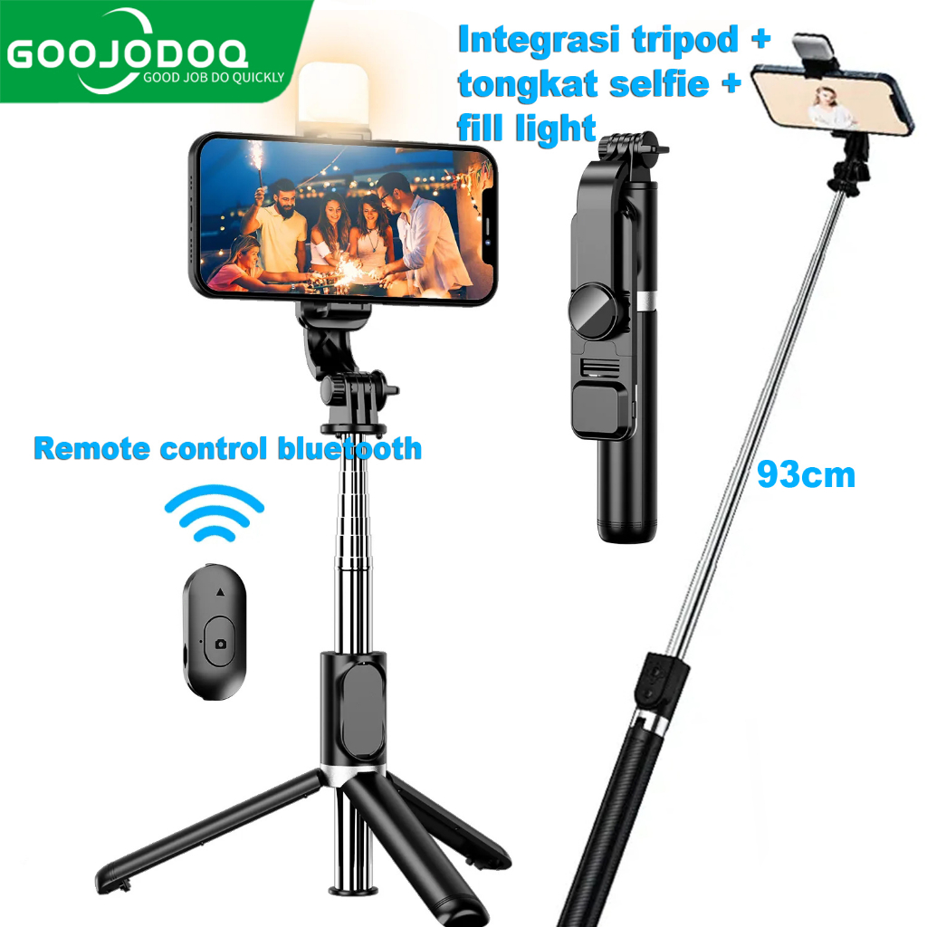 Goojodoq Lampu LED Tongsis Selfie Stick Tripod Bluetooth Tomsis Remote Control 3in1 Stand Holder Put