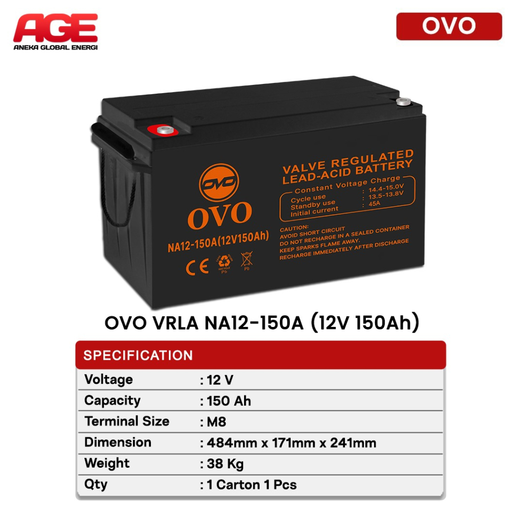 OVO VRLA BATTERY VOZ 12V NEW - 12V 150Ah