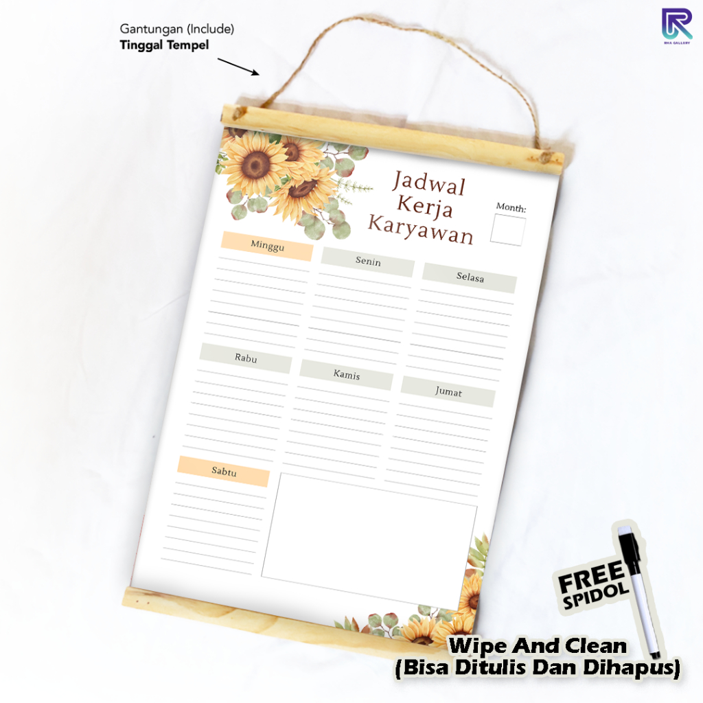 

RHA GALLERY Planner Schedule Jadwal Kerja Karyawan Daily Wipe And Clean List Jadwal Tulis 32x48 CM