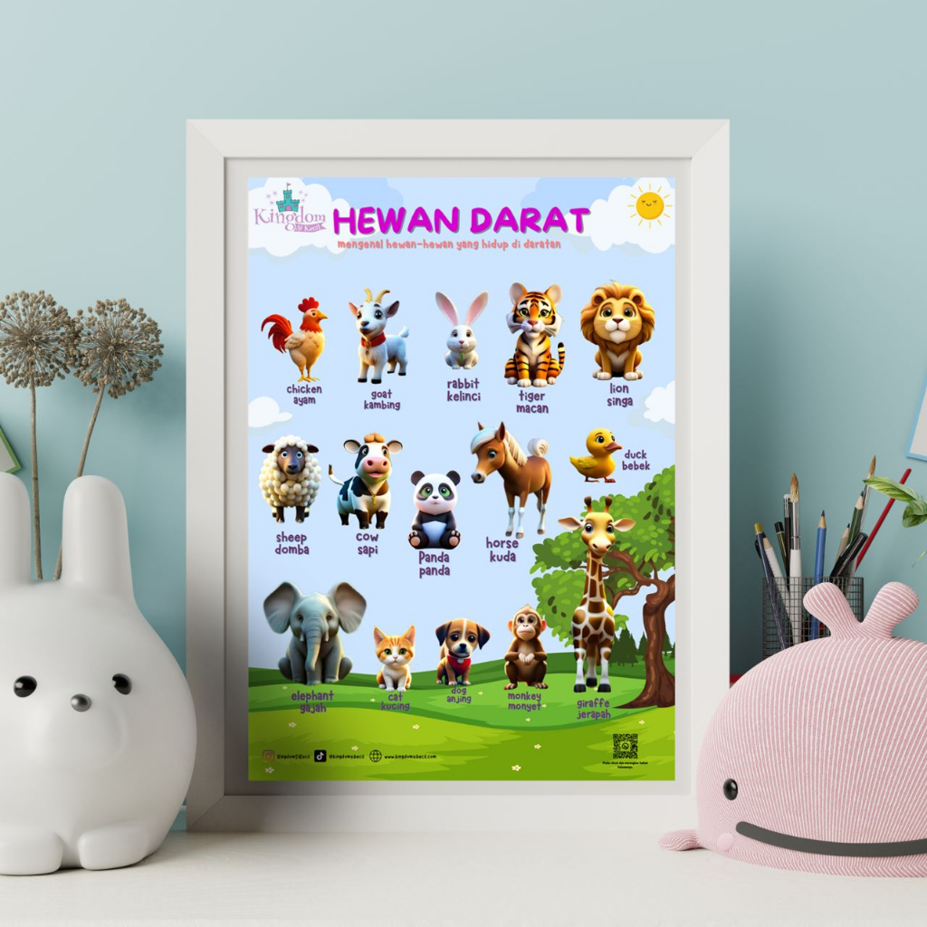 POSTER BUAH HEWAN DARAT HEWAN AIR | mainan edukasi anak | poster anak timbul | poster anak glossy | 