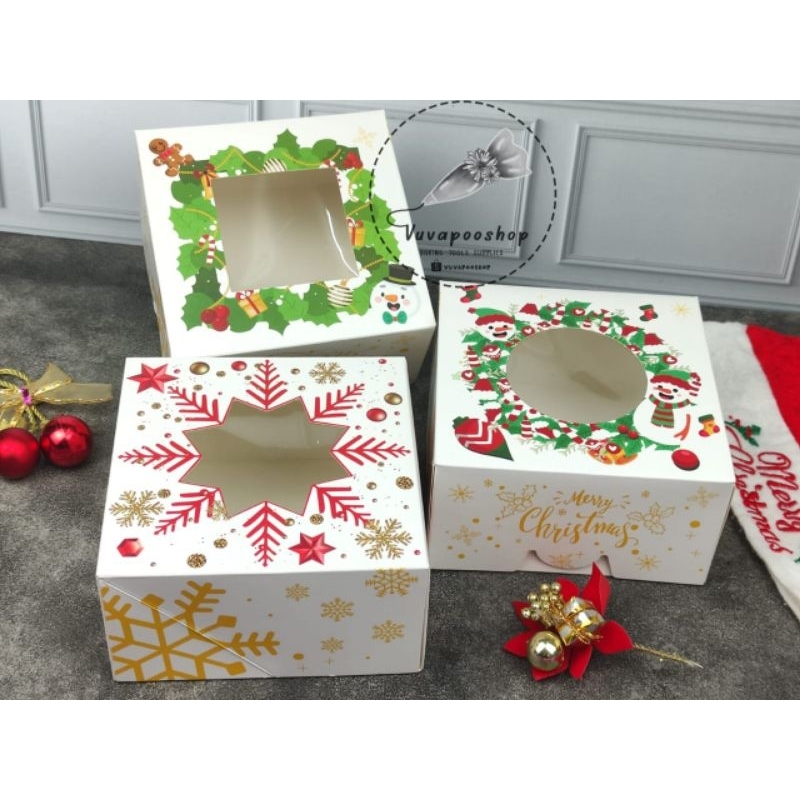 Box Christmas Putih Kecil / Box Kue Natal / Dus Kue Christmas