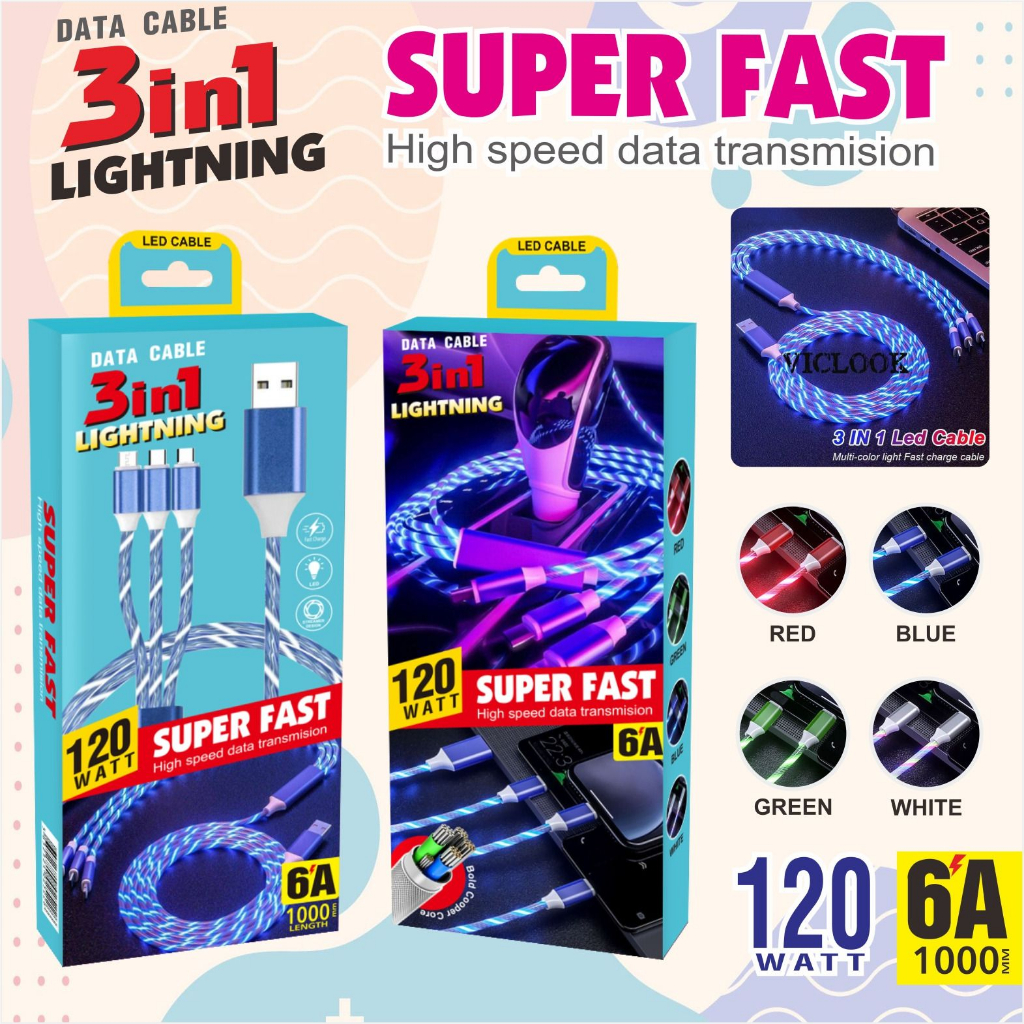 kabel data 3in1/4in1/3in2/4in2/kabel data lampu disco/Kabel Data SILICON 120W 3in1 LED LAMPU DISCO P