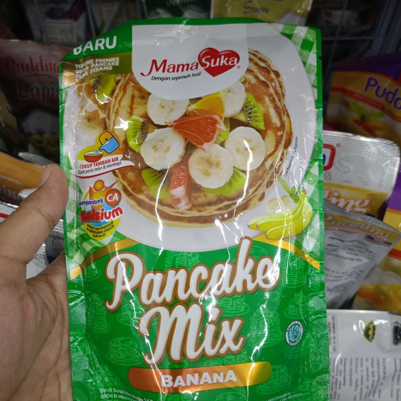 

MamaSuka Pancake Mix Banana Crepes Waffle 150gr Tepung Pancake Instan