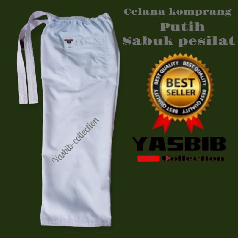 celana komprang silat putih/celana pangsi sabuk pesilat/celana siswa/pemula